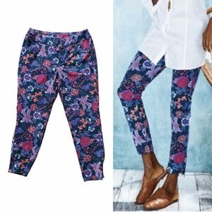 SOFT SURROUNDINGS Pull-On Floral Print Pants Ankle Zip Size M